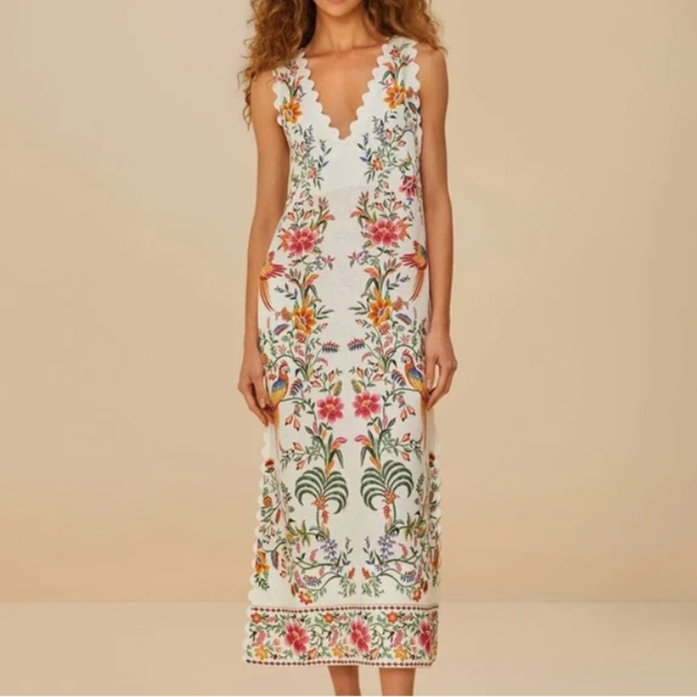 Farm Rio Delicate Forest Off-White Maxi Dress
